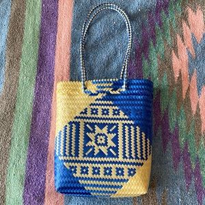 Oaxacan Handwoven Blue & White Tote Bag Purse
